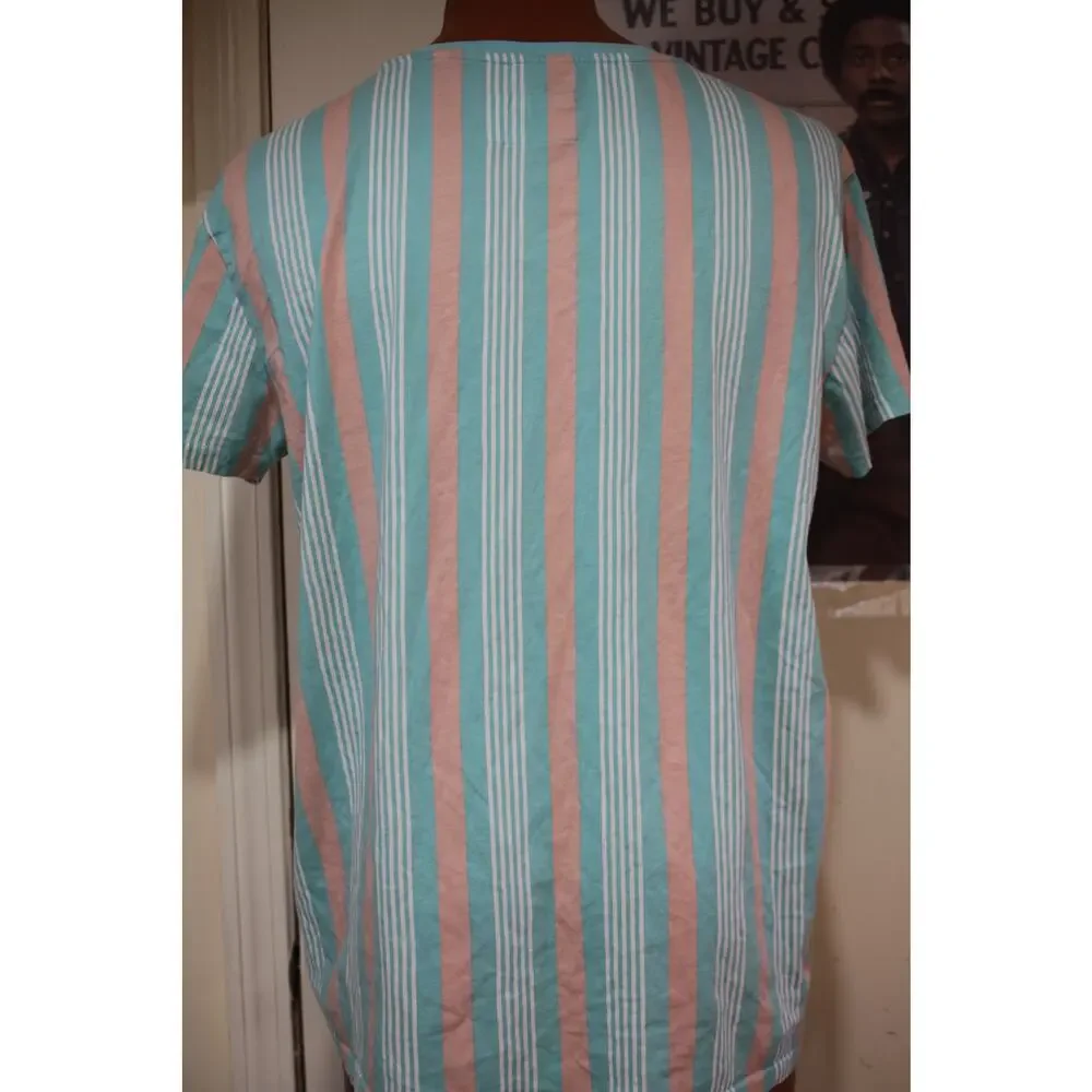 guess striped tee pastel teal pink triangle logo y2k summer vibe size large - Picture 4 of 7